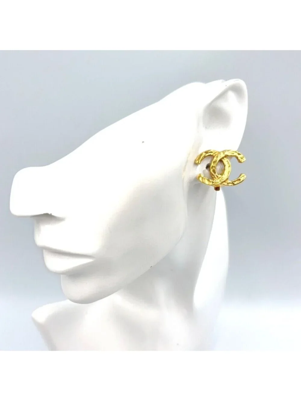 Chanel CC Logo Texture Gold Plated Earrings